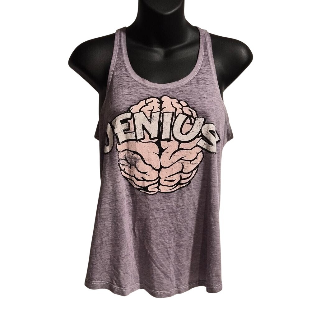 Wet Seal Purple Heathered Jenius Brain Graphic Racerback Tank Top Sleeveless